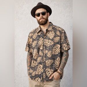Mens Hawaiian Reyn Spooner Button Down Shirt XL Tropical Brown Muted Hipster Vtg